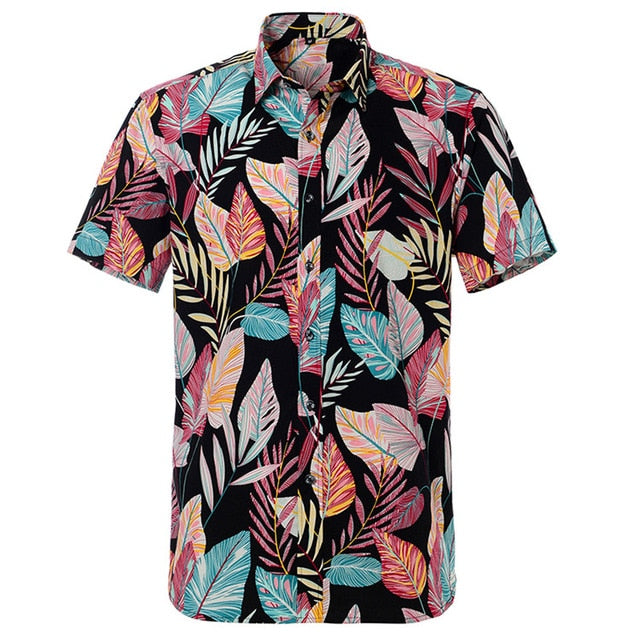 Summer Pure Cotton Mens Hawaiian Shirt Loose Printed