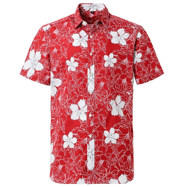 Summer Pure Cotton Mens Hawaiian Shirt Loose Printed