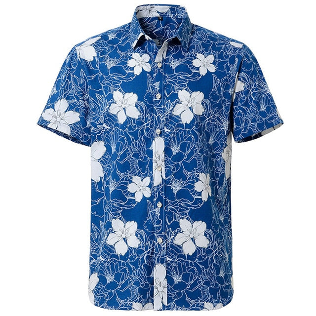 Summer Pure Cotton Mens Hawaiian Shirt Loose Printed