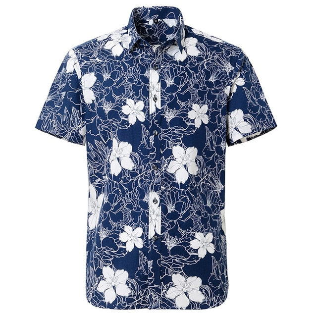 Summer Pure Cotton Mens Hawaiian Shirt Loose Printed