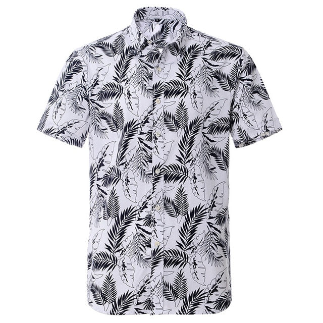 Summer Pure Cotton Mens Hawaiian Shirt Loose Printed