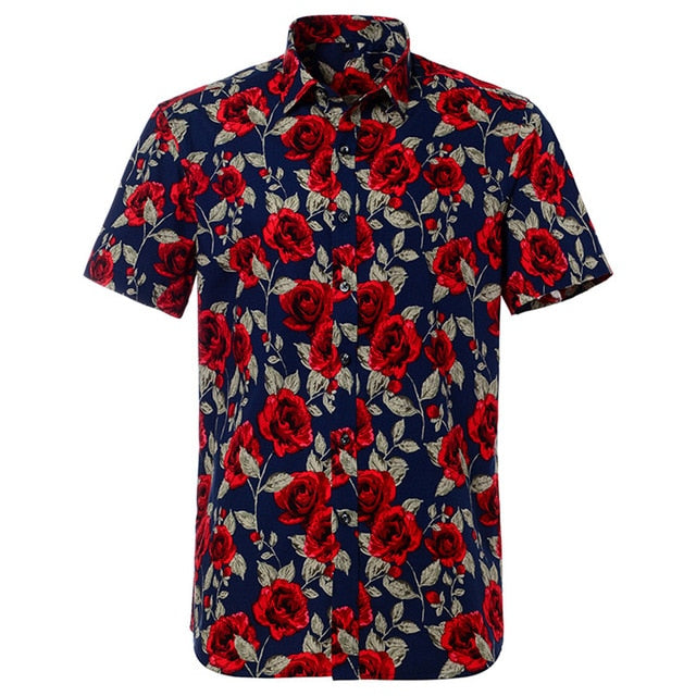 Summer Pure Cotton Mens Hawaiian Shirt Loose Printed