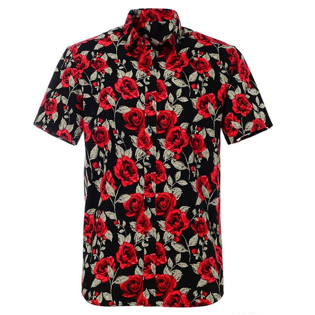 Summer Pure Cotton Mens Hawaiian Shirt Loose Printed