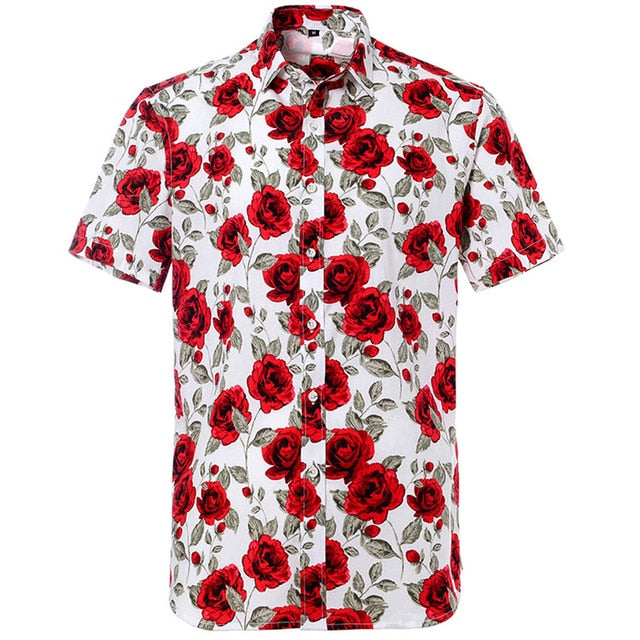 Summer Pure Cotton Mens Hawaiian Shirt Loose Printed