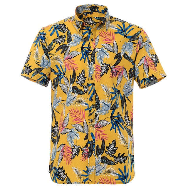 Summer Pure Cotton Mens Hawaiian Shirt Loose Printed