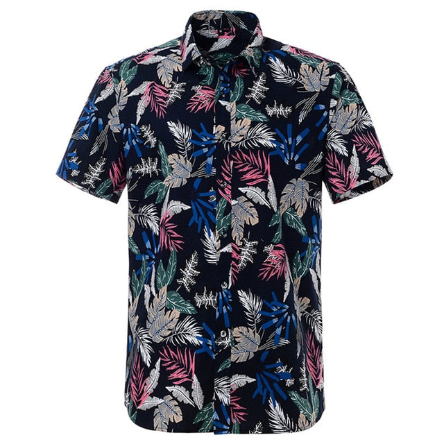 Summer Pure Cotton Mens Hawaiian Shirt Loose Printed