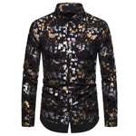 Shiny Colorful Printed Black Mens Long Sleeve Shirts