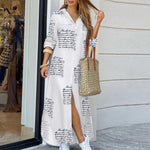 Turn-Down Collar Shirt Long Dress Summer Elegant - 4XL