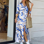 Turn-Down Collar Shirt Long Dress Summer Elegant - 4XL