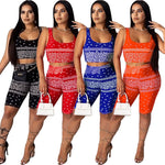 Summer bandana print mini tank tops shorts for ladies