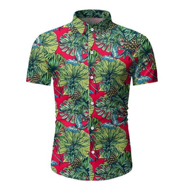 Green Hawaiin Beach Shirt for Men 2020 Summer Leaves