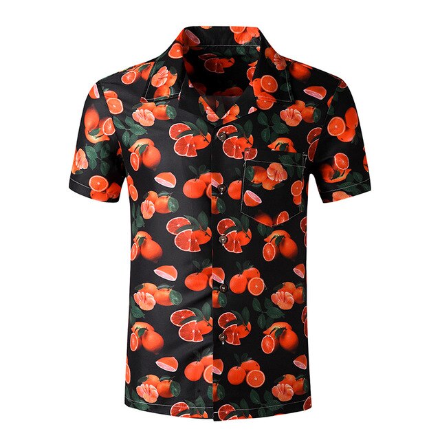 3D Orange Print Tropical Hawaiian Shirt Men