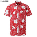 Red Hawaiian Shirts Men 2020 Summer New Floral Print