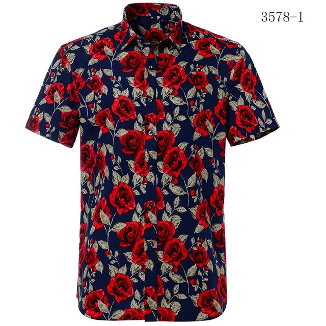 Red Hawaiian Shirts Men 2020 Summer New Floral Print