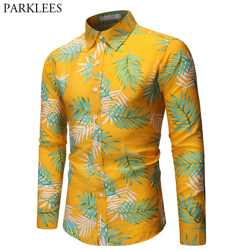 Yellow Vintage Hawaiian Shirt Men Causal