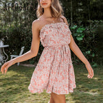 Sexy ruffled sleeveless floral print summer dress