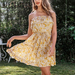 Sexy ruffled sleeveless floral print summer dress