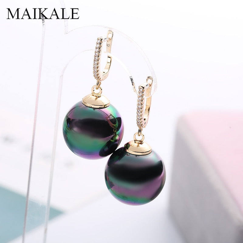 Red Black Pearl Earrings Zirconia Gold Silver Color