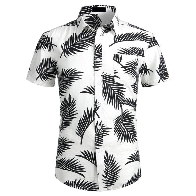 2020 Summer Pocket Mens Hawaiian Shirt Casual Loose Cotton