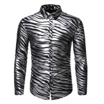 Men Zebra Print Disco Shirts Long Sleeve Slim