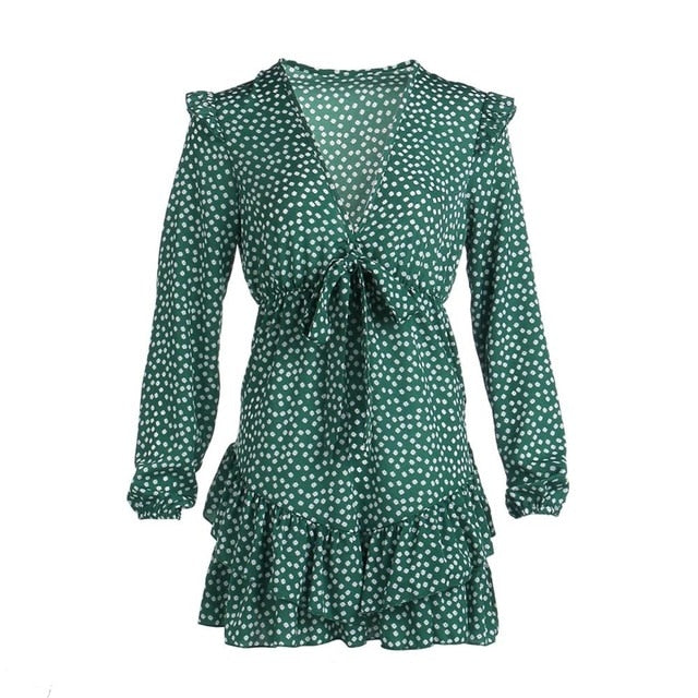 2020 Fashion Women Polka Dot Boho Ruffle Mini Dress