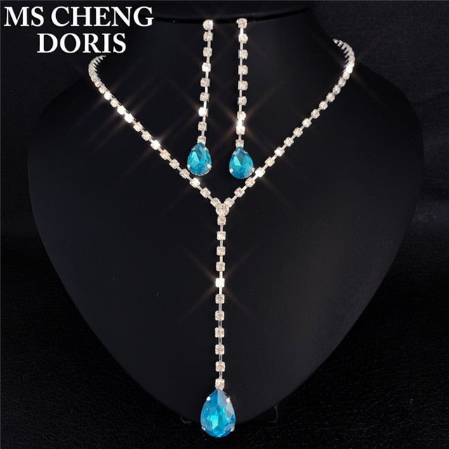 Water Drop Rhinestone Jewelry Set