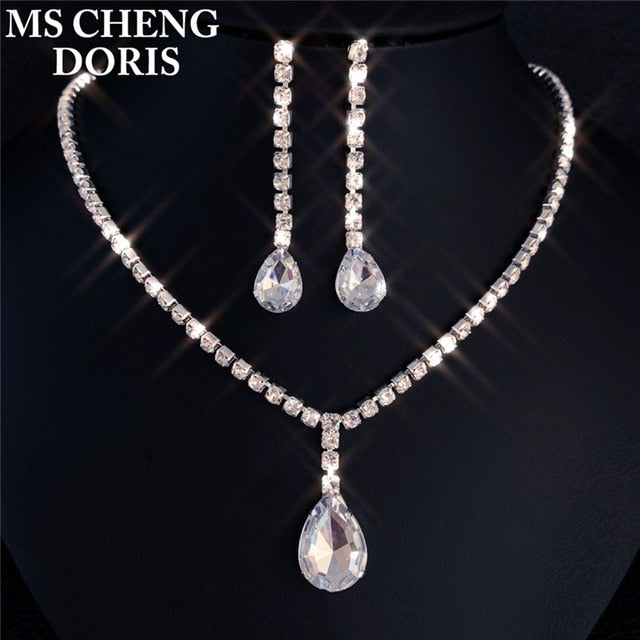 Water Drop Rhinestone Jewelry Set