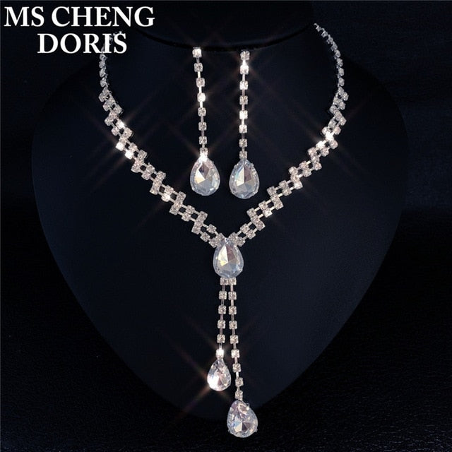 Water Drop Rhinestone Jewelry Set