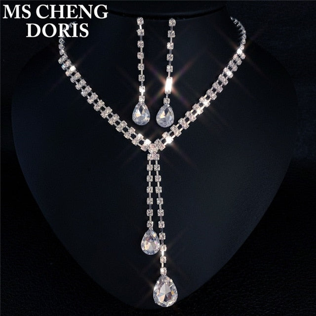 Water Drop Rhinestone Jewelry Set