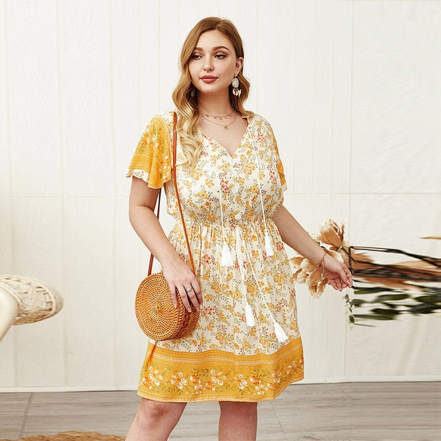 Women Summer 4XL Floral Printed Plus Size Dress