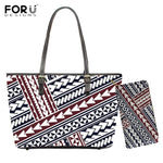 FORUDESIGNS 2pcs/set Handbags Polynesian Traditional Tribal Print PU Leather Shoulder Bags for Women Large Tote Bag Purse Wallet