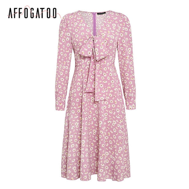 Women floral print dress Elegant puff sleeve