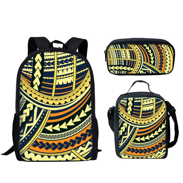 FORUDESIGNS Polynesian Traditional Tribal Print 3pcs Primary Kids School Bags Set Children School Backpack Satchel Shoulder Bags