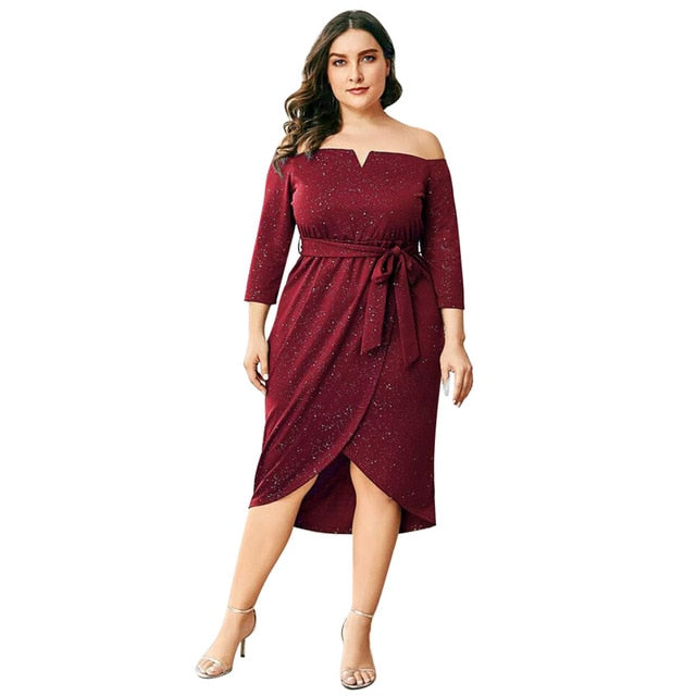 Plus Size Dress Women Sexy Off Shoulder