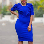 Women Blue Dresses O Neck Short Sleeve Pleated