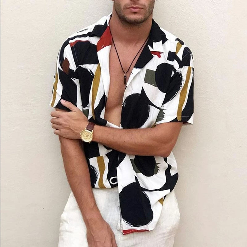 Men's Shirts Fashion Summer Floral Printed Short-Sleeved