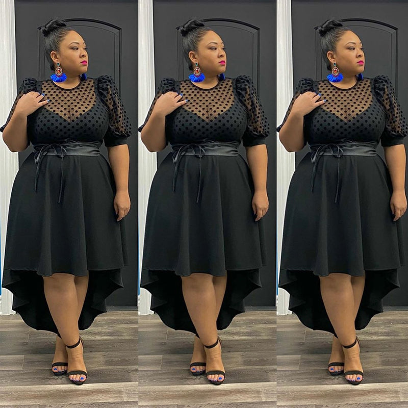 6XL Plus Size Black Dress For Women Puff Sleeve