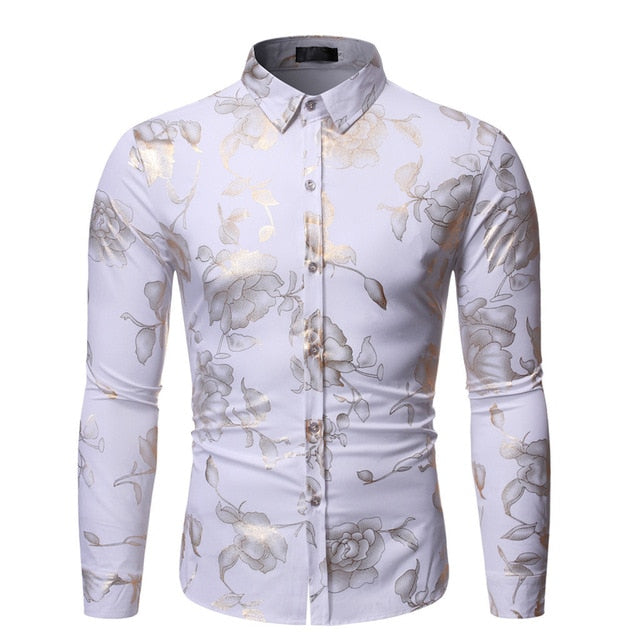 Mens Long Sleeve Shirt Hot Stamping Rose Shirt