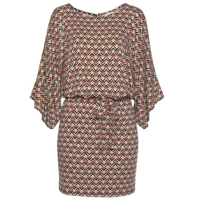 Wide Sleeve Vintage Print Dresses Women Summer