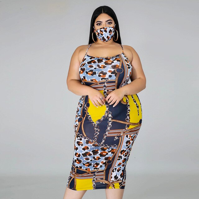 Plus size XL-4XL women leopard chain print sleeveless high waist