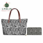 LALIN  2Pcs/set Women Handbags Travel Wallet American Samoa Polynesian Style Shoulder Bags Ladies Large Tote Bags Female Bolsa