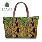 LALIN  2Pcs/set Women Handbags Travel Wallet American Samoa Polynesian Style Shoulder Bags Ladies Large Tote Bags Female Bolsa