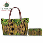 LALIN  2Pcs/set Women Handbags Travel Wallet American Samoa Polynesian Style Shoulder Bags Ladies Large Tote Bags Female Bolsa