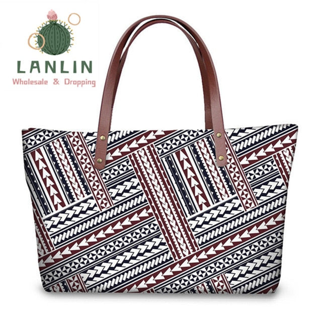 LALIN  2Pcs/set Women Handbags Travel Wallet American Samoa Polynesian Style Shoulder Bags Ladies Large Tote Bags Female Bolsa