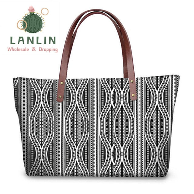 LALIN  2Pcs/set Women Handbags Travel Wallet American Samoa Polynesian Style Shoulder Bags Ladies Large Tote Bags Female Bolsa