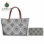 LALIN  2Pcs/set Women Handbags Travel Wallet American Samoa Polynesian Style Shoulder Bags Ladies Large Tote Bags Female Bolsa