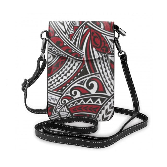 Women Mini Messenger Bag Hawaiian Tribal Leather Polynesian Shoulder Purses and Handbag Ladies Clutch Phone Cash Card Bag