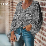 FORUDESIGNS Large Size Blouse Polynesian Traditional Tribal Blouse Casual Loose Long Sleeve Shirt Tops V-neck Women Clothing