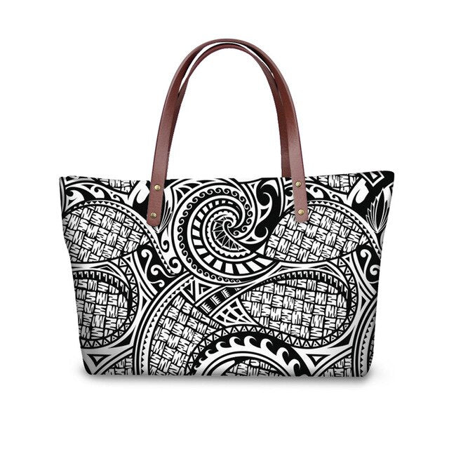 FORUDESIGNS Polynesian Printed Lady Handbags Large Capacity Women Shoulder Bag Neoprene Tote Bag with Purses for Female 2Pcs/Set