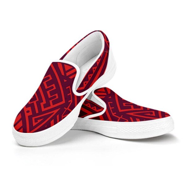 ELVISWORDS Women Flats Shoes Red Tribal Polynesian Pattern Slip on Lofers for Girls Spring/Summer Casual Comfort Lady Sneakers